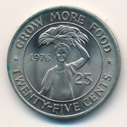 Либерия 25 центов 1976 год