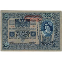 Австро-Венгрия 1000 крон 1902 год - горизонтальная надпечатка - UNC