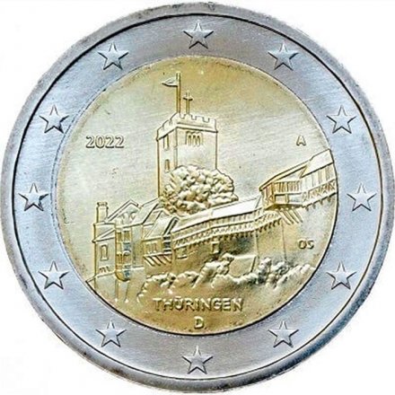Германия 2 евро 2022 год - Тюрингия, Замок Вартбург (A)