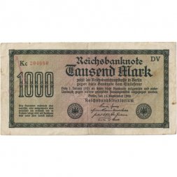 Веймарская Республика 1000 марок 1922 год - Красный номер - VF
