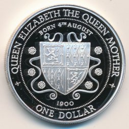 Каймановы острова 1 доллар 1994 год - 94 года со дня рождения Королевы-матери