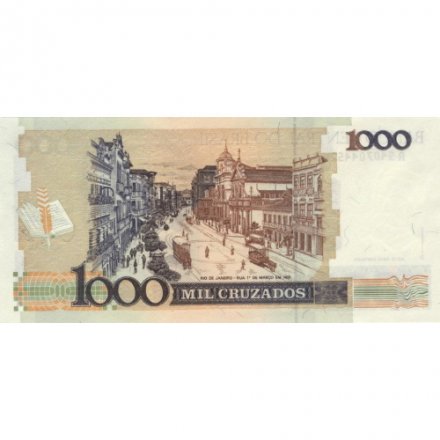 Бразилия 1000 крузадо 1988 год - Жуакин Мария Машаду де Ассис. Вид на улицу UNC