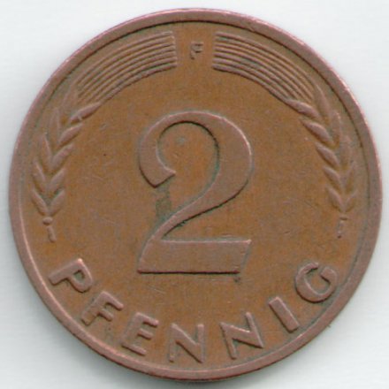 ФРГ 2 пфеннига 1970 год (F)
