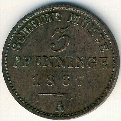 Пруссия 3 пфеннинга 1867 год