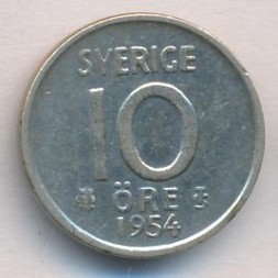 Монета Швеция 10 эре 1954 год - Король Густав VI Адольф