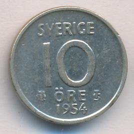Швеция 10 эре 1954 год - Король Густав VI Адольф