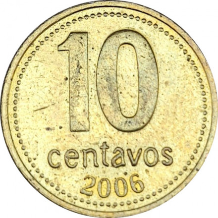 Аргентина 10 сентаво 2006 год  (гладкий гурт, магнетик)
