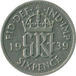Великобритания 6 пенсов 1939 год