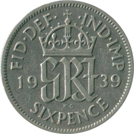 Великобритания 6 пенсов 1939 год