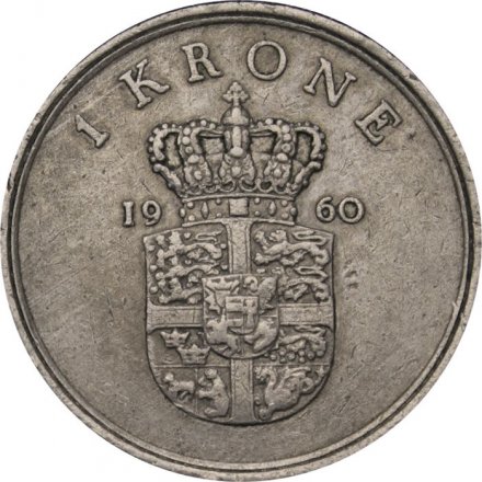 Дания 1 крона 1960 год - Кристиан X
