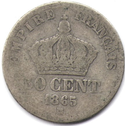 Франция 50 сантимов 1865 год (BB)