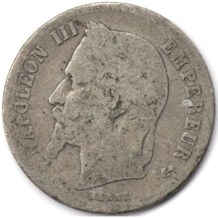 Франция 50 сантимов 1865 год (BB)