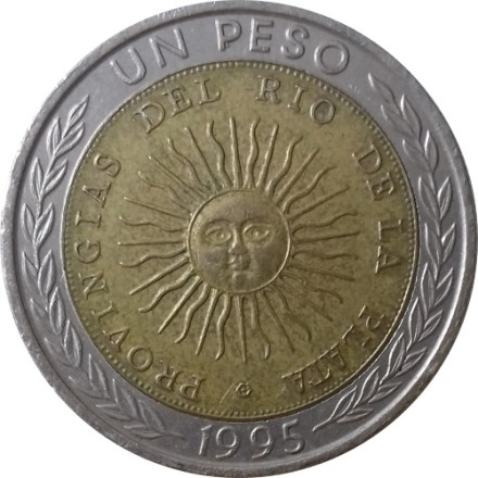 Аргентина 1 песо 1995 год (B)- Солнце (ошибочная надпись &quot;PROVINGIAS&quot;)