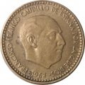 Испания 1 песета 1953 год (56 внутри звезды)