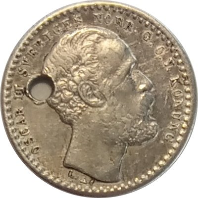 Швеция 10 эре 1872 год (отверстие)