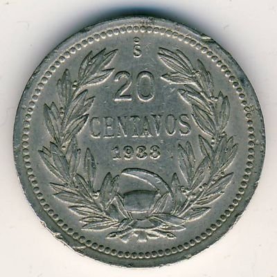 Чили 20 сентаво 1938 год