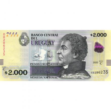 Уругвай 2000 песо 2020 год - Дамасо Антонио Ларраньяга UNC