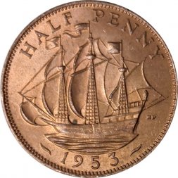 Великобритания 1/2 пенни 1953 год