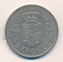 Дания 5 крон 1973 год - Королева Маргрете II