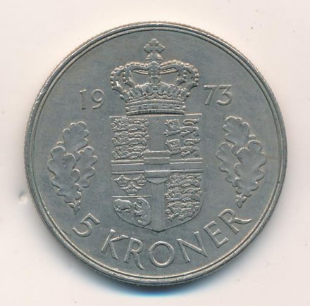 Дания 5 крон 1973 год - Королева Маргрете II