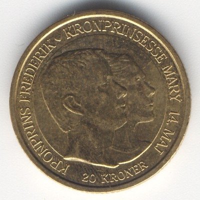Дания 20 крон 2004 год - Свадьба Принца Фредерика и Мисс Мэри Дональдсон