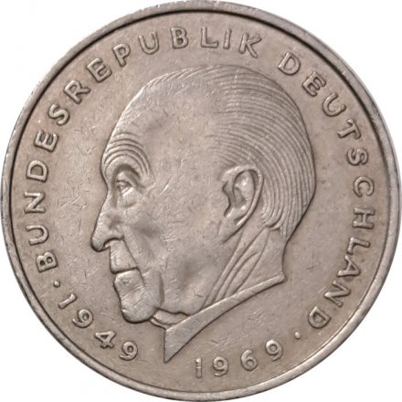 ФРГ 2 марки 1973 год (J) - Конрад Аденауэр, 20 лет Федеративной Республике (1949-1969)