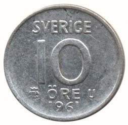 Швеция 10 эре 1961 год - Король Густав VI Адольф (U)