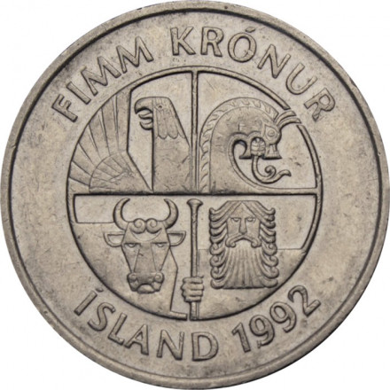 Исландия 5 крон 1992 год - Дельфины