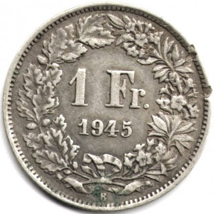 Швейцария 1 франк 1945 год