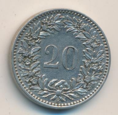 Швейцария 20 раппенов 1921 год