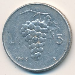 Италия 5 лир 1948 год