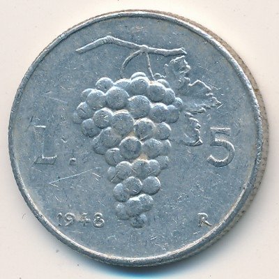 Италия 5 лир 1948 год