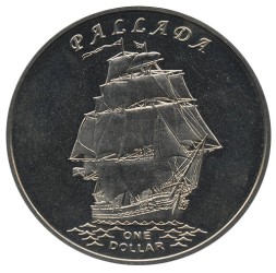 Монета Острова Гилберта (Кирибати) 1 доллар 2014 год - Парусник Паллада