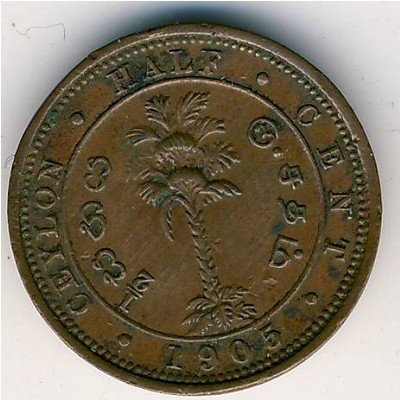 Цейлон 1/2 цента 1905 год