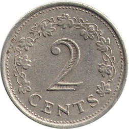 Мальта 2 цента 1976 год (без отметки монетного двора)