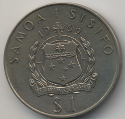 Монета Самоа 1 тала 1969 год - Роберт Льюис Стивенсон