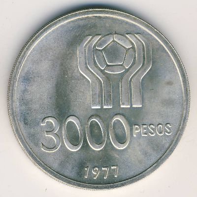 Аргентина 3000 песо 1977 год