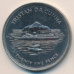Монета Тристан-да-Кунья 25 пенсов 1977 год - 25 лет правлению Королевы Елизаветы II