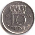 Нидерланды 10 центов 1954 год