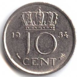 Нидерланды 10 центов 1954 год