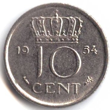 Нидерланды 10 центов 1954 год