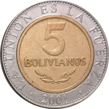 Боливия 5 боливиано 2001 год