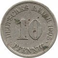 Германия 10 пфеннигов 1905 год (A)