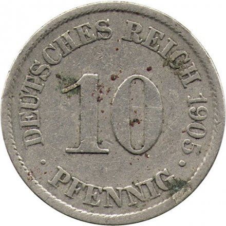 Германия 10 пфеннигов 1905 год (A)