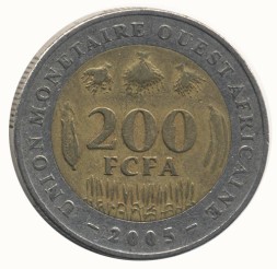 Монета Западная Африка 200 франков 2005 год