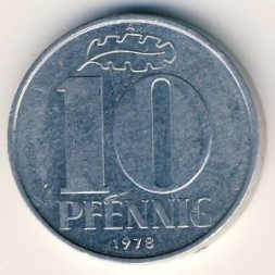 Монета ГДР 10 пфеннигов 1978 год