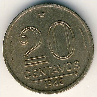 Бразилия 20 сентаво 1942 год