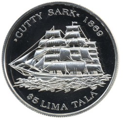 Монета Токелау 5 тала 2005 год - Парускник «Катти Сарк»