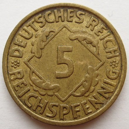 Веймарская республика 5 рейхспфеннигов 1936 год (J)