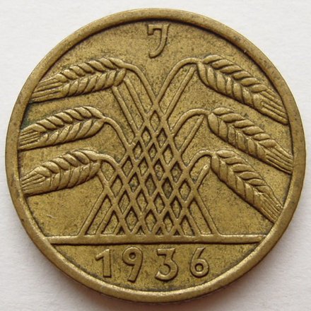 Веймарская республика 5 рейхспфеннигов 1936 год (J)